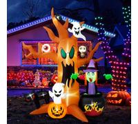 ILMULZ Arbre d'Halloween gonflable de 2,4 m, décorations d'extérieur gonflables pour Halloween, arbre mort effrayant avec fantômes, citrouilles et sorcières pour jardin, pelouse, cour
