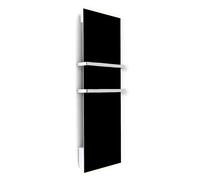 ILO/Radiateur Sèche Serviette Électrique Soufflant /1250W/ +17 Motifs, Design Unique/Rayonnnant/Extra Plat/ IP44 / 2 barres Inox/Orientation Verticale/Éco, Silencieux/France/Noir
