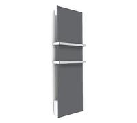 ILO -Radiateur Sèche Serviette Électrique Soufflant -1750W- +17 Motifs, Design Unique -Rayonnnant -Extra Plat- IP44-2 barres Inox -Orientation Verticale - Éco, Silencieux- France - Gris