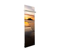 ILO/Sèche Serviette Électrique Rayonnant Mural /750w/Couché de Soleil | +28 Motifs, Esthétique/2 Barres Incluses/Extra Plat Verre/ IP44/ Vertical/WI-FI Connecté, Silencieux,Éco/Made In France