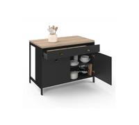 IDMarket - Ilot Central 120 cm Campagne ISIS Plateau Bois façon hêtre et Noir