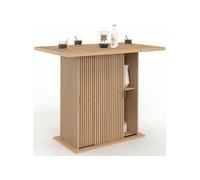 IDMarket - Ilot Central 4 Personnes Juliette 110 cm Pied Central avec Rangement Effet Lattes tasseau de Bois