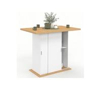 IDMarket - Ilot Central 4 Personnes Paxton 110 cm Pied Central avec Rangement Bois Blanc avec Plan de Travail façon hêtre