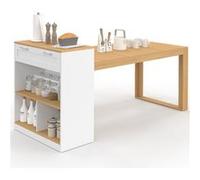 IDMarket - Ilot Central avec Table à Manger 5 Personnes Gary 190 cm Blanc et Plateau Bois