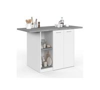 IDMarket - Ilot Central BAO 140 cm 4 Personnes Bois Blanc et Effet béton | Coloris blanc avec plan de travail effet béton