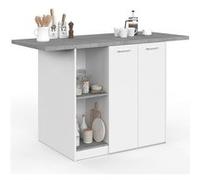 Ilot central BAO 140 cm 4 personnes bois blanc avec plan de travail effet béton