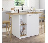 IDMarket - Ilot central BAO 140 cm - 4 personnes, bois blanc, plan de travail façon hêtre
