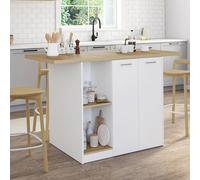 IDMarket - Ilot Central BAO 140 cm 4 Personnes Bois Blanc avec Plan de Travail façon hêtre