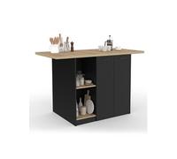Ilot central BAO 140 cm 4 personnes bois noir avec plan de travail façon hêtre