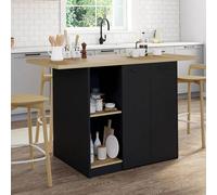 IDMarket – Îlot central BAO 140 cm 4 personnes, bois noir, plan de travail façon hêtre