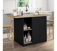 Ilot Central Bao 140 Cm 4 Personnes Bois Noir Avec Plan De Travail Façon Hêtre Noir