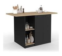 IDMarket - Ilot central BAO 140 cm 4 personnes bois noir avec plan de travail façon hêtre