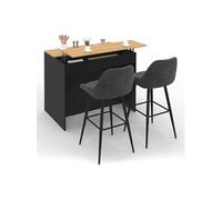 IDMarket - Ilot Central Cesar 110 cm avec Tablette relevable rectangulaire Bois Noir et façon hêtre