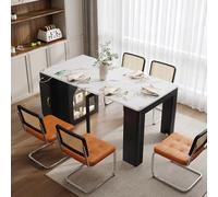 ilot central cuisine avec roulettes, Table a Manger Extensible avec plateau amovible et LED, Chariot à roulettes avec multiprises sert buffet table de bar pourcuisine et salle à manger (Blanc et Noir)