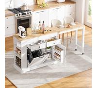 Îlot Central Cuisine Blanc Avec Plan De Travail Extensible 112-180 Cm, Meuble Cuisine Mobile Sur Roulettes Avec Rangement Et Tiroirs, Desserte Cuisine Multifonction Gain De Place Pour Petit Espace