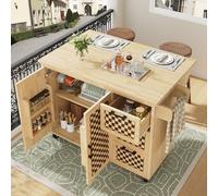 Îlot Central Cuisine, Îlot Central Cuisine avec rangement et avec Plans de Travail Rabattable, Desserte à roulettes, avec 3 Tiroirs, Support à Épices, Porte-Serviette, 2 Portes, 120 x 75 x 92 cm
