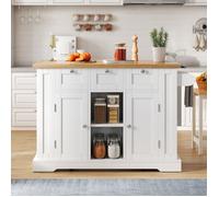 Îlot Central Cuisine Mobile 132cm - Planche Pliable, Prise, Roues et Tiroir - Rangement Pratique - Livraison Rapide