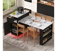 Îlot Central Cuisine Mobile avec Roulettes, Table Extensible Pliable 109 cm, Plan de Travail Bois Naturel, Prises USB Type-C et LED, Rangement 4 Tiroirs,Buffet Bar Desserte pour Cuisine Salle à Manger