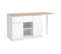 Ilot central de cuisine avec 2 portes, 1 tiroir et 2 niches - Blanc et naturel - TUNORI