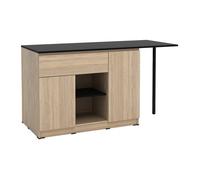 Ilot central de cuisine avec 2 portes, 1 tiroir et 2 niches - Naturel et noir - TUNORI