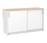 Ilot central de cuisine avec 2 portes - Blanc et chêne - BENITA