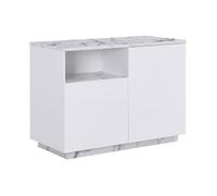 Vente-unique - Ilot Central de Cuisine avec 2 Portes et 1 Niche en MDF - Effet marbre Blanc - CORELINA