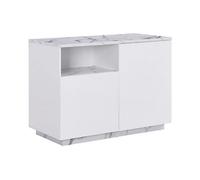 Ilot central de cuisine avec 2 portes et 1 niche en MDF - Effet marbre blanc - CORELINA