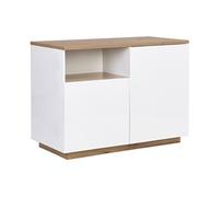 Ilot central de cuisine avec 2 portes et 1 niche en MDF - Naturel et blanc - CORELINA