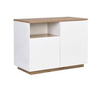 Ilot central de cuisine avec 2 portes et 1 niche en MDF - Naturel et blanc - CORELINA