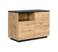 Ilot central de cuisine avec 2 portes et 1 niche en MDF - Naturel et noir - CORELINA