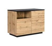 Ilot central de cuisine avec 2 portes et 1 niche en MDF - Naturel et noir - CORELINA