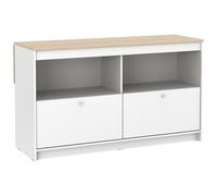 Ilot central de cuisine avec 2 portes et 2 niches - Blanc et chêne - TEKYNA