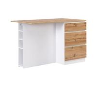 Ilot central de cuisine avec 6 tiroirs et 4 niches en MDF - Naturel clair et Blanc - POMARELA