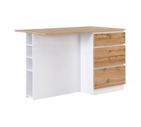 Ilot central de cuisine avec 6 tiroirs et 4 niches en MDF - Naturel clair et Blanc - POMARELA