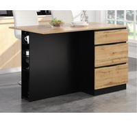 Ilot central de cuisine avec 6 tiroirs et 4 niches en MDF - Naturel clair et Noir - POMARELA