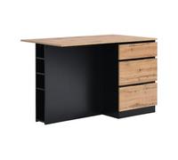 Ilot central de cuisine avec 6 tiroirs et 4 niches en MDF - Naturel clair et Noir - POMARELA