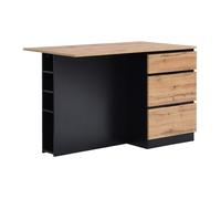 Ilot central de cuisine avec 6 tiroirs et 4 niches en MDF - Naturel clair et Noir - POMARELA