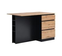 Ilot central de cuisine avec 6 tiroirs et 4 niches en MDF - Naturel clair et Noir - POMARELA