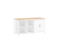 Îlot Central de Cuisine, Grand Plan de Travail en Bois d’Hévéa, 4 Compartiments, 2 Portes avec Étagères Réglables, 170x60x89, Blanc