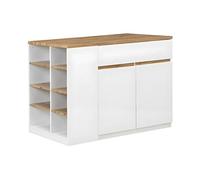 Ilot central de cuisine avec rangements - Blanc et Naturel - MEILI