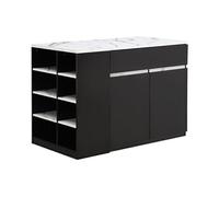 Ilot central de cuisine avec rangements - Effet marbre blanc et noir - MEILI