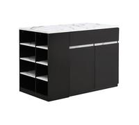 Ilot central de cuisine avec rangements - Effet marbre blanc et noir - MEILI