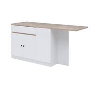Ilot central de cuisine avec rangements en MDF - Blanc et naturel - HELOMY