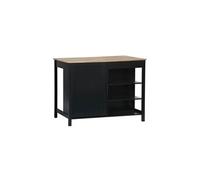 sweeek - Îlot Central de Cuisine MOLENE. Plateau en Bois d'hévéa. 120x75cm. Noir. 5 étagères. 1 Porte. 1 tiroir. L 120 x P 75 x H 90cm