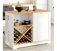 IDMarket - Table de Bar îlot VITO 113 cm avec Range-Bouteilles Bois Blanc et Plateau façon hêtre