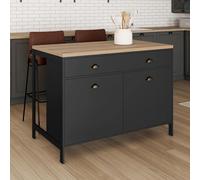 IDMarket – Ilot central ISIS 120 cm – Plateau bois façon hêtre – Noir