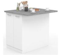 Ilot central IVO 100 cm blanc avec plan de travail effet béton Blanc G