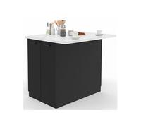 IDMarket – Îlot central IVO 100 cm bois noir avec plan de travail effet marbre Alaska