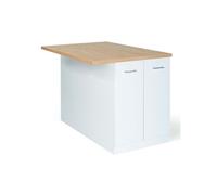 IDMarket - Ilot Central IVO 120 cm Blanc avec Plan de Travail façon hêtre