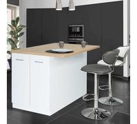 IDMarket – Îlot central IVO 100 cm blanc avec plan de travail façon hêtre